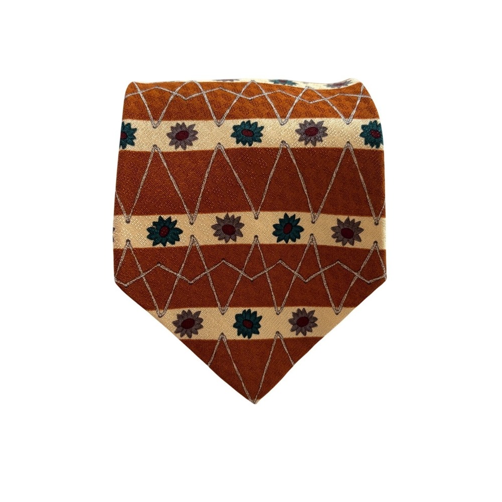Guess American Classics Silk Tie Mens OS Rust Orange Geometric Floral Vintage